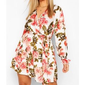 Floral Wrap Tie Waist Skater Dress